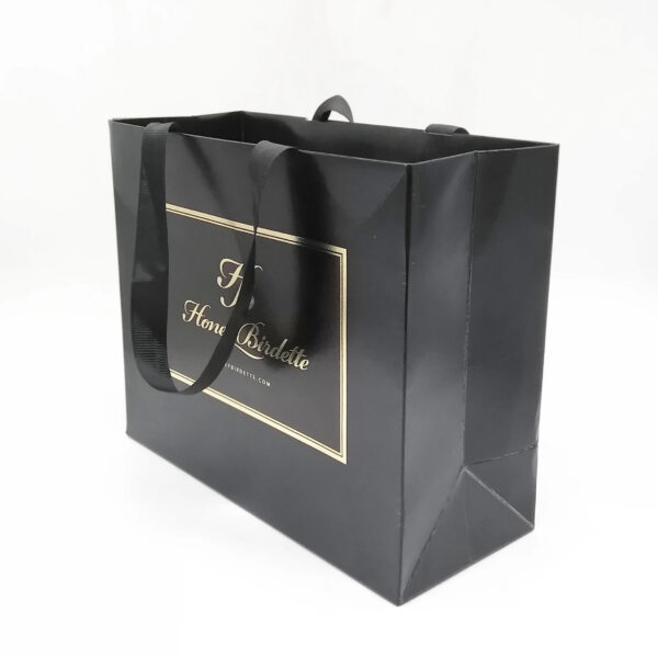Black Foil Stamped Apparel Paper Bag with Ribbon Handles Black Foil Stamped Apparel Paper Bag with Ribbon Handles