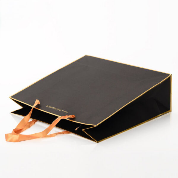 Black Foil Stamped Retail Paper Bag with Ribbon Handles Black Foil Stamped Retail Paper Bag with Ribbon Handles