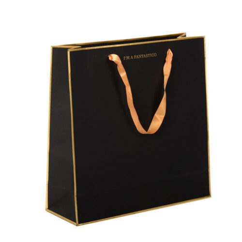 Black Foil Stamped Retail Paper Bag with Ribbon Handles