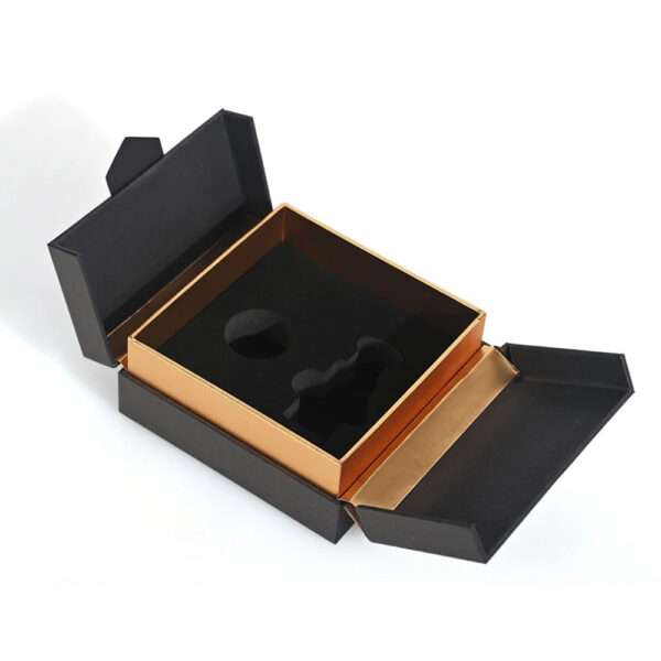 Black Gold Double-Door Rigid Box with Custom Foam Insert