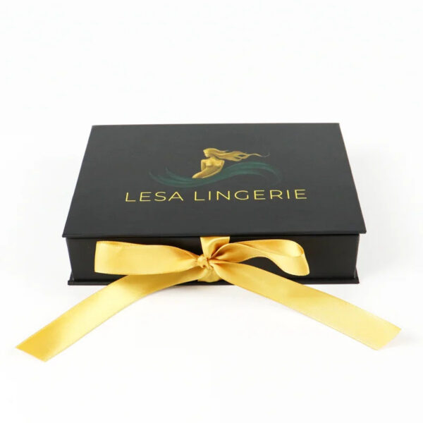 Black Lingerie Gift Box with Satin Lining and Ribbon Tie Black Lingerie Gift Box with Satin Lining and Ribbon Tie