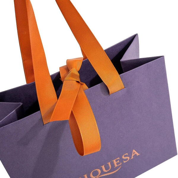 Foil Stamped Boutique Paper Gift Bag with Ribbon Handles Foil Stamped Boutique Paper Gift Bag with Ribbon Handles