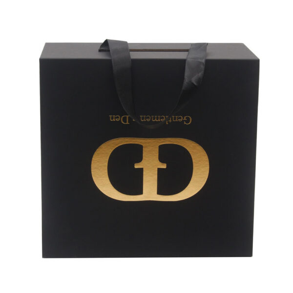 Foil Stamped Rigid Cap Gift Box with Ribbon Carry Handle Foil Stamped Rigid Cap Gift Box with Ribbon Carry Handle