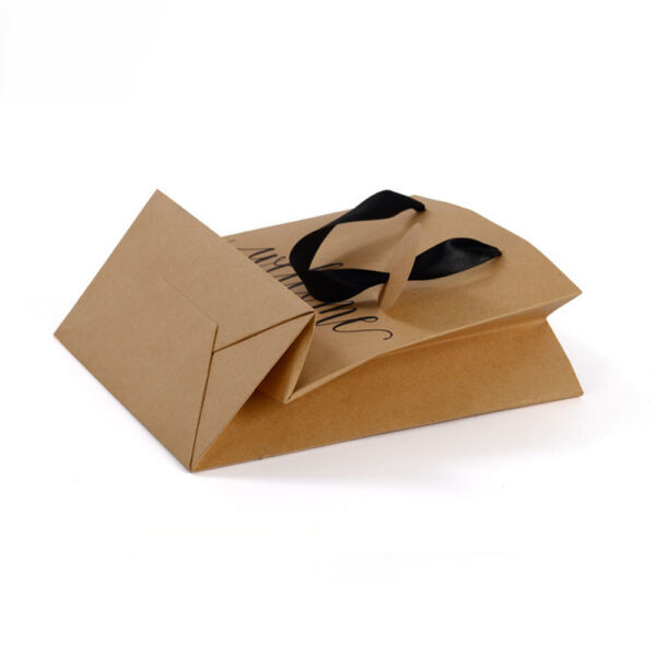 Printed Kraft Shopping Gift Bag with Black Ribbon Handles Printed Kraft Shopping Gift Bag with Black Ribbon Handles